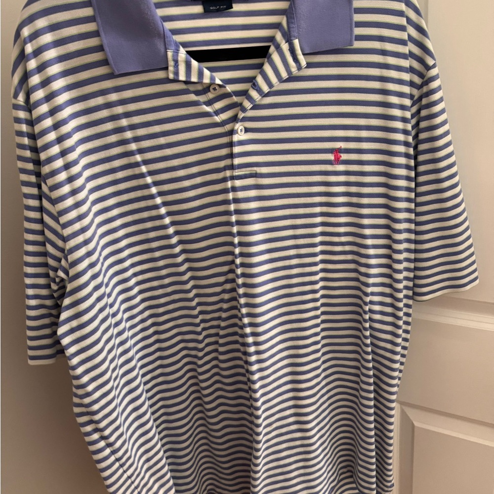 Ralph Lauren Blue and White Striped Polo Shirt